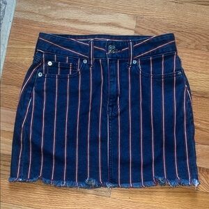 American Eagle Outfitters Jean Mini Skirt with Red & White Pinstripes